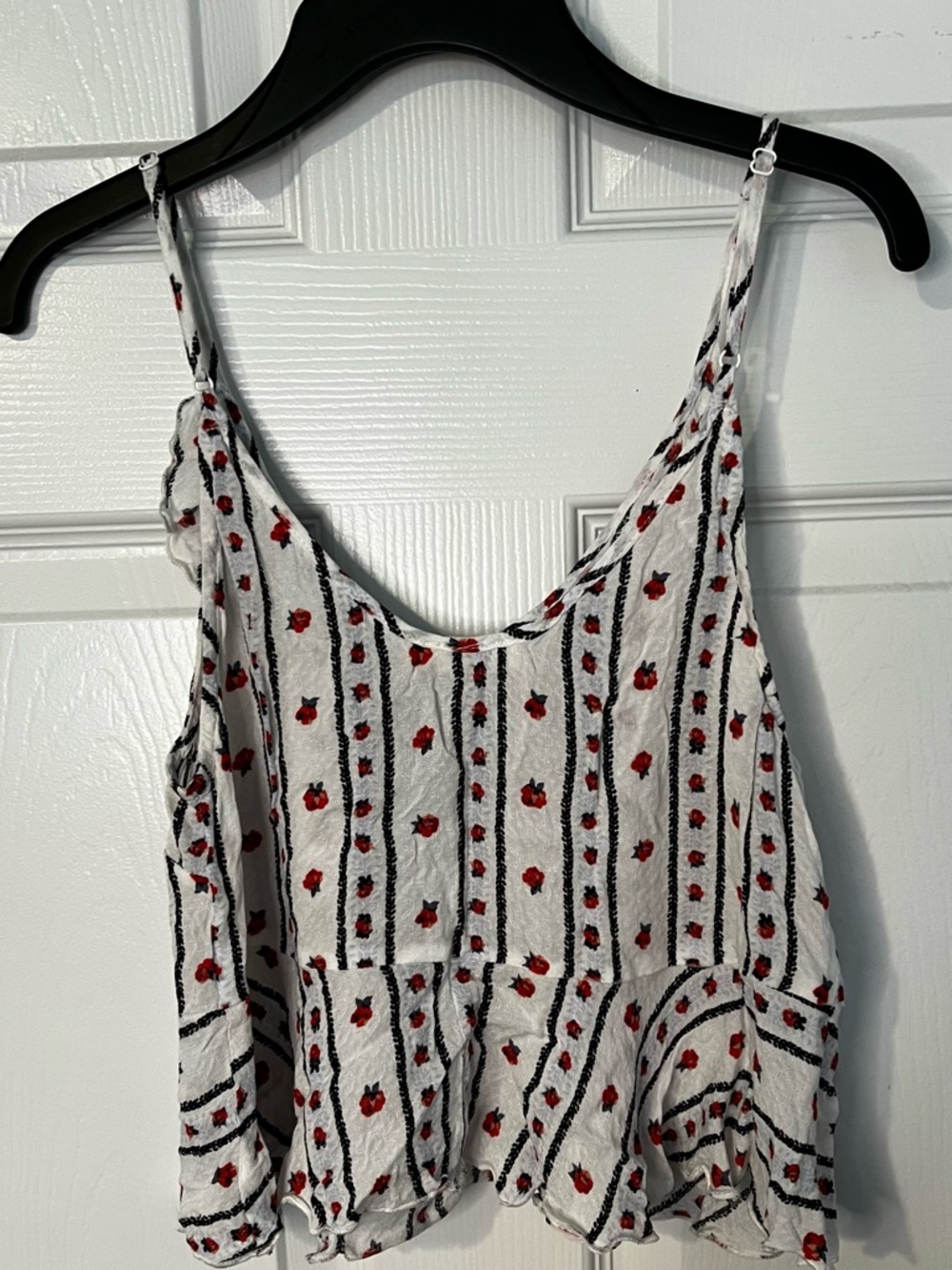 Intimately Free People Ruffle Tie Cropped Cami White Floral Stripe EUC - Picture 2 of 4